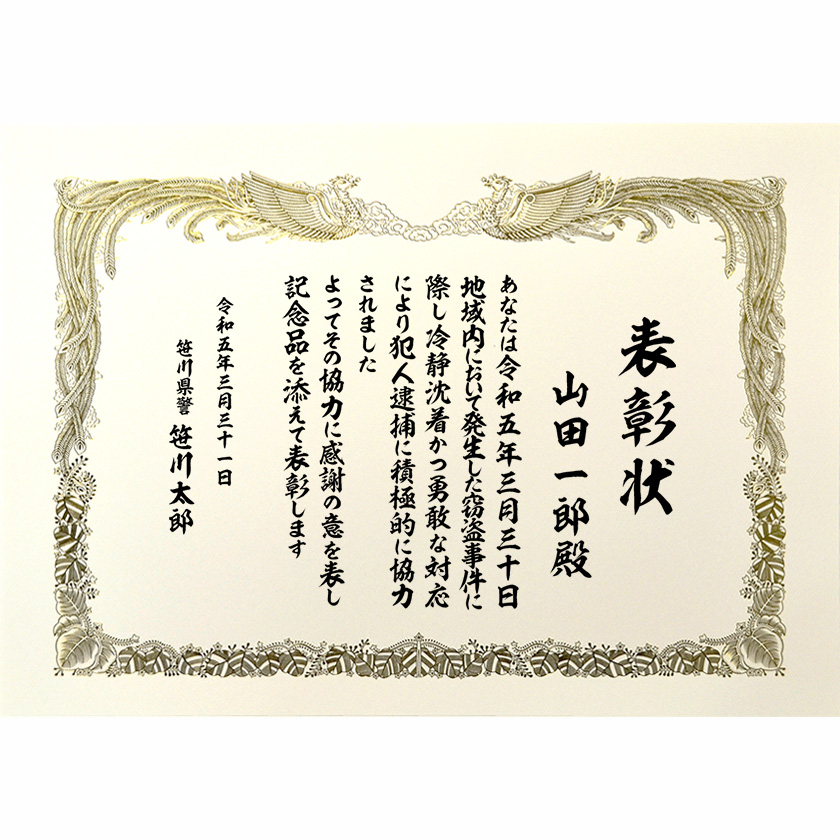 社会地域貢献表彰状 文例2